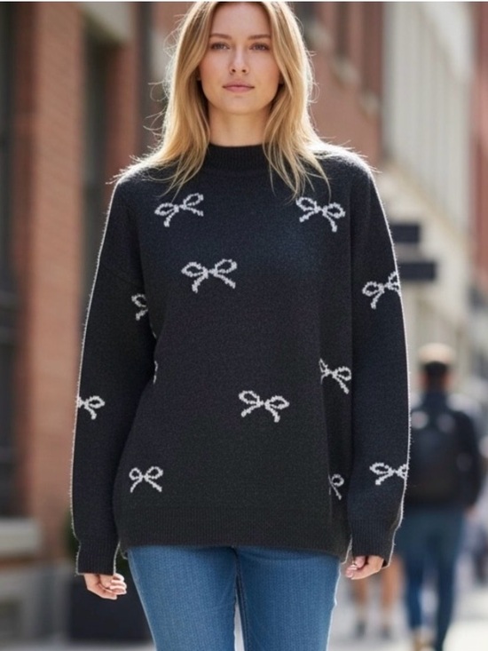 Nanette Lepore Sweaters - Nanette Lepore Black Sweater with Silver Bow Design NWT